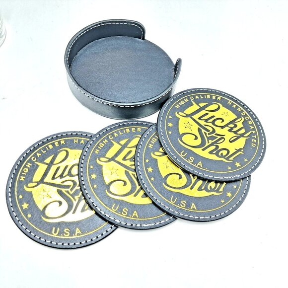 Lucky Shot Bullet Whiskey Glasses- Set of 4 With Matching Coasters And Holder - Picture 5 of 15